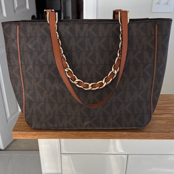 Michael Kors Dark Brown Tote with Gold Chain Detail - Picture 2 of 5